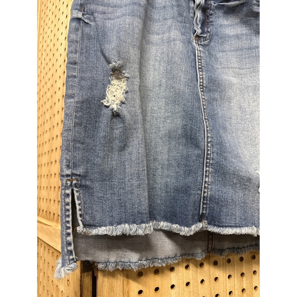 Kut from the Kloth Womens 14W Blue Distressed Denim Skirt Frayed Hem Medium Wash - Picture 7 of 7